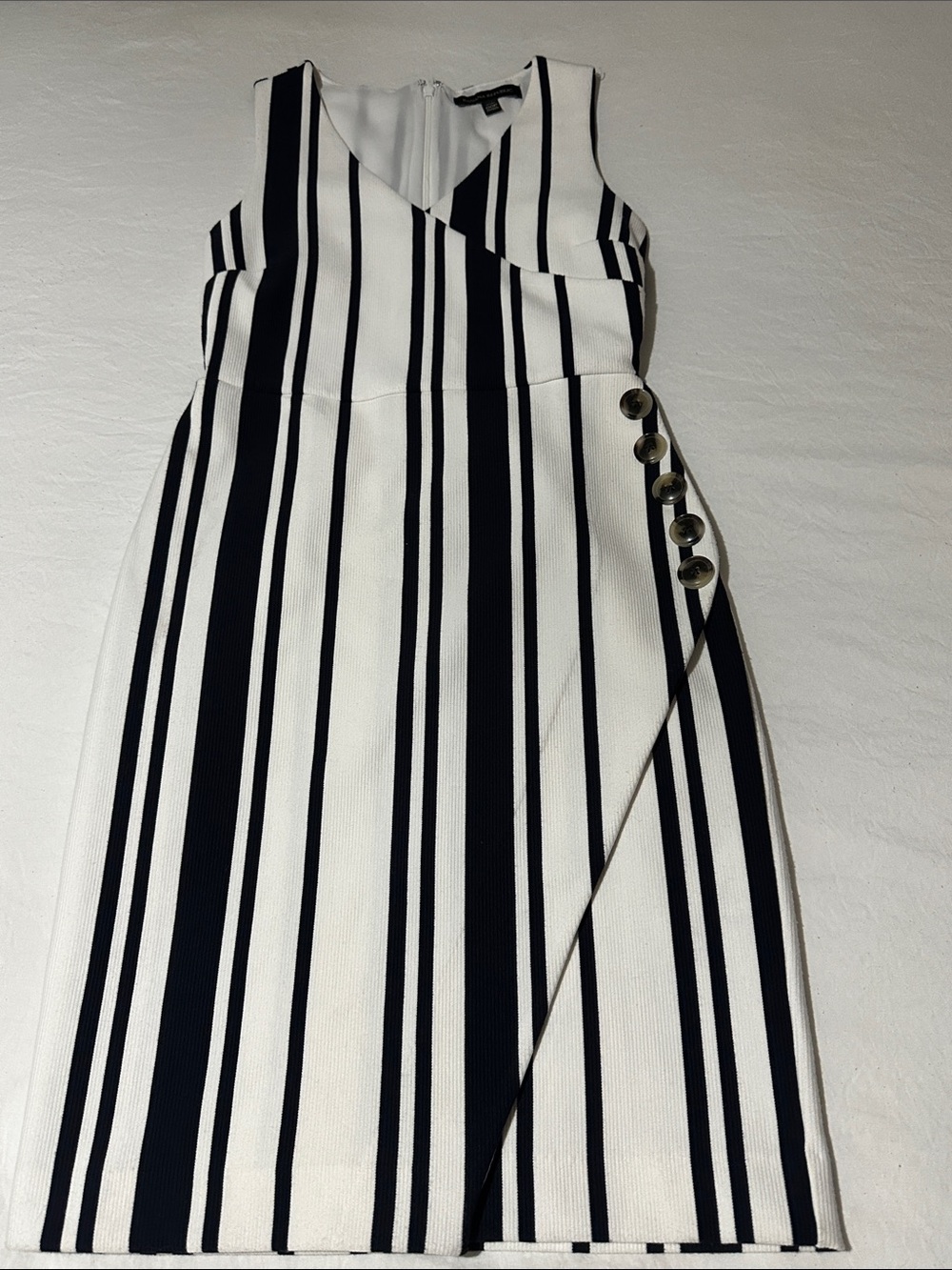 Banana Republic White and Black Striped Midi Dress